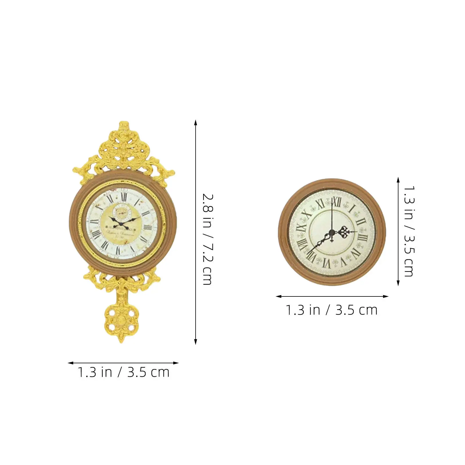 3Pcs Vintage Decorative Wall Clock Dollhouse Accessory Miniature European Pendulum Clock Retro Living Room Furniture Decor