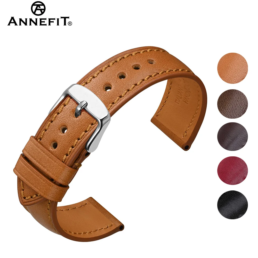 

ANNEFIT Full Grain Leather Watch Band 18mm 20mm 22mm Watchstrap Delicate Oily Italian Leather Adjustable Bracelet For Men Women