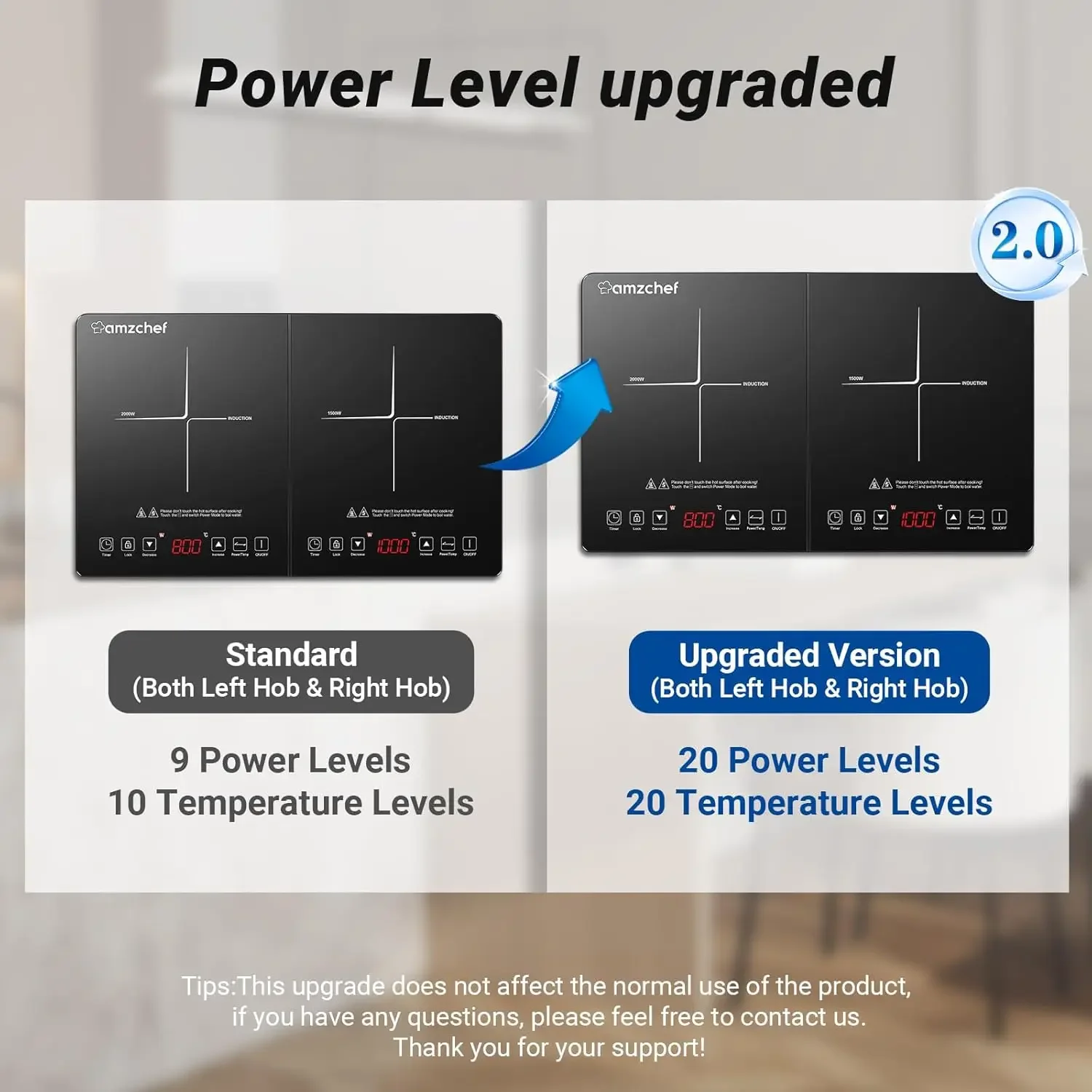 Induction Cooktop AMZCHEF Induction Cooker 2 Burners, Low Noise Electric Cooktops With 1800W Sensor Touch, 10 Temperature & Powe