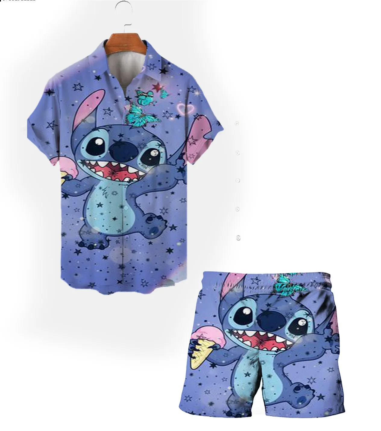 Mickey and Minnie Cartoon Suit Summer New Casual 2024 Men\'s Lapel Single Breasted Short Sleeve Top Drawstring Shorts y2k