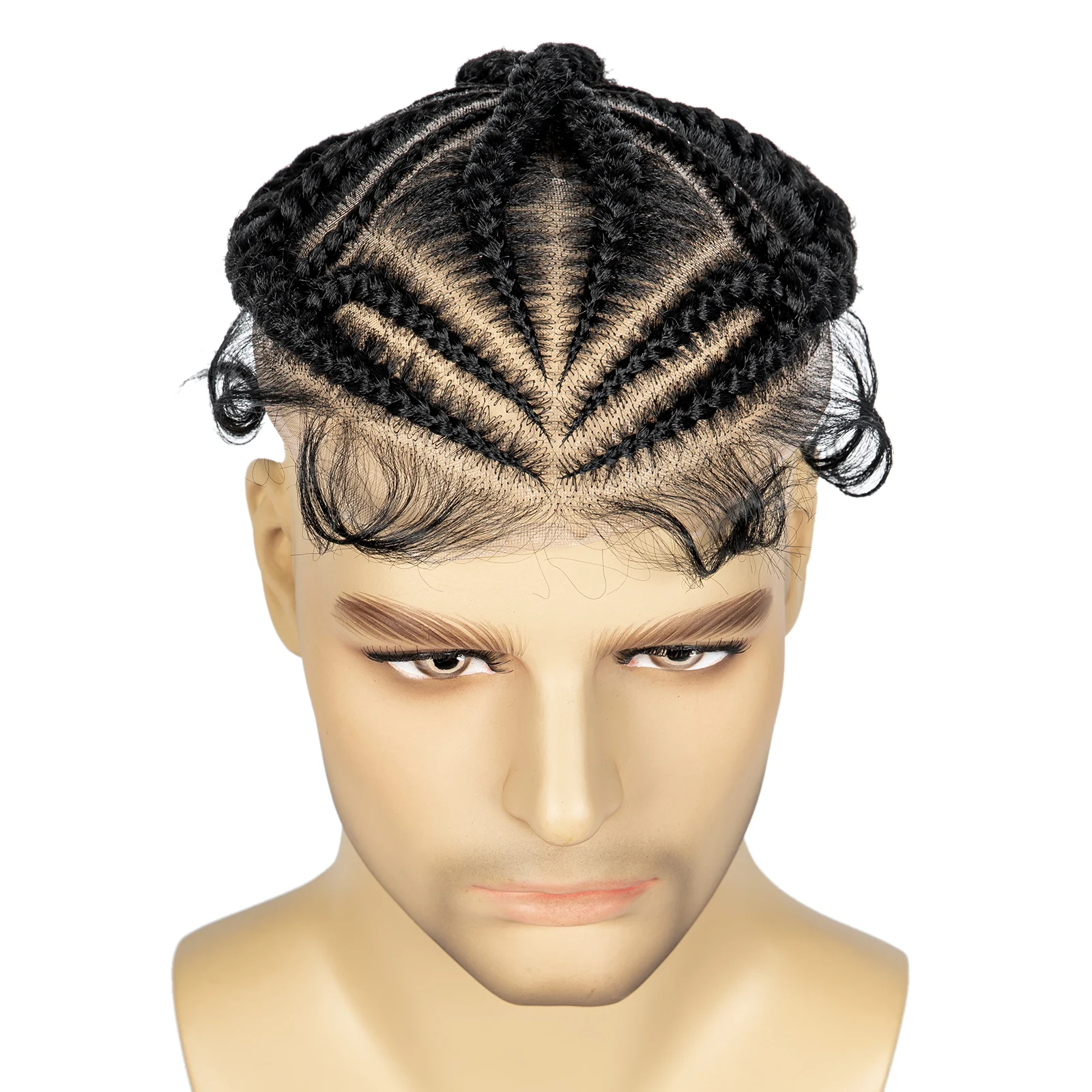 HD Full Lace Male Hairpieces with Cornrow Braids Men's Toupee Hair White Hair Reaplcement Synthetic Short Hair Topper for Men