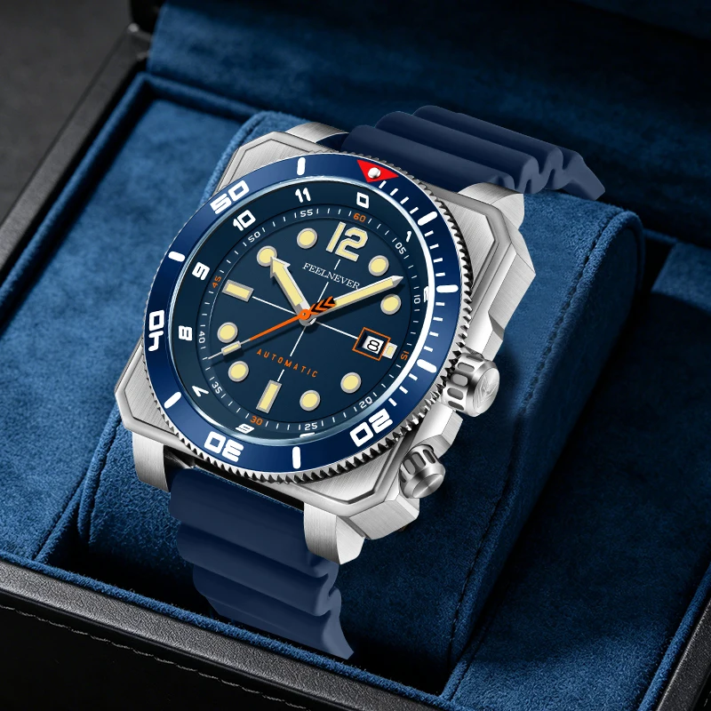 FeelNever MIYOTA 8215 Mechanische Herrenuhr, modische Automatik-Datumsuhr, Saphirkristall, leuchtende, wasserdichte Automatik-Armbanduhr