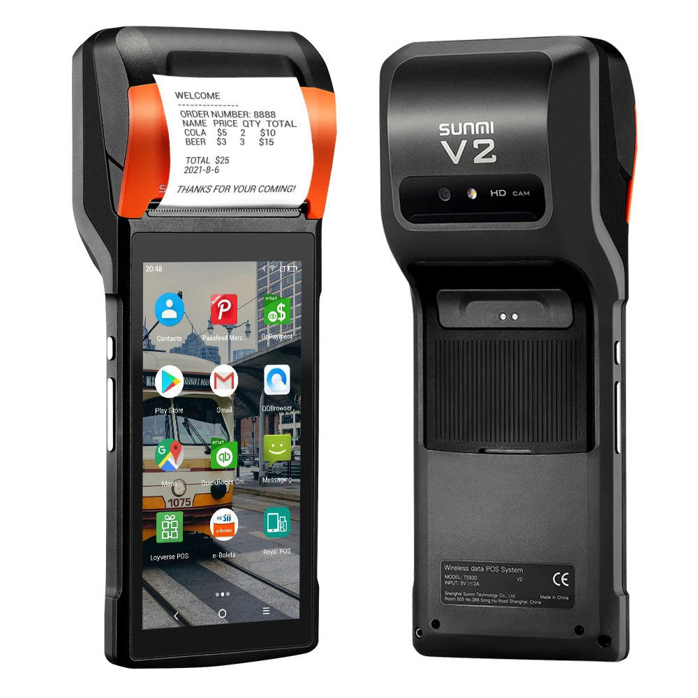 Sunmi V2 Touch Screen 4G WIFI NFC All In One Barcode Scanner 58mm Receipt Printer Handheld Android Pos Systems Terminal