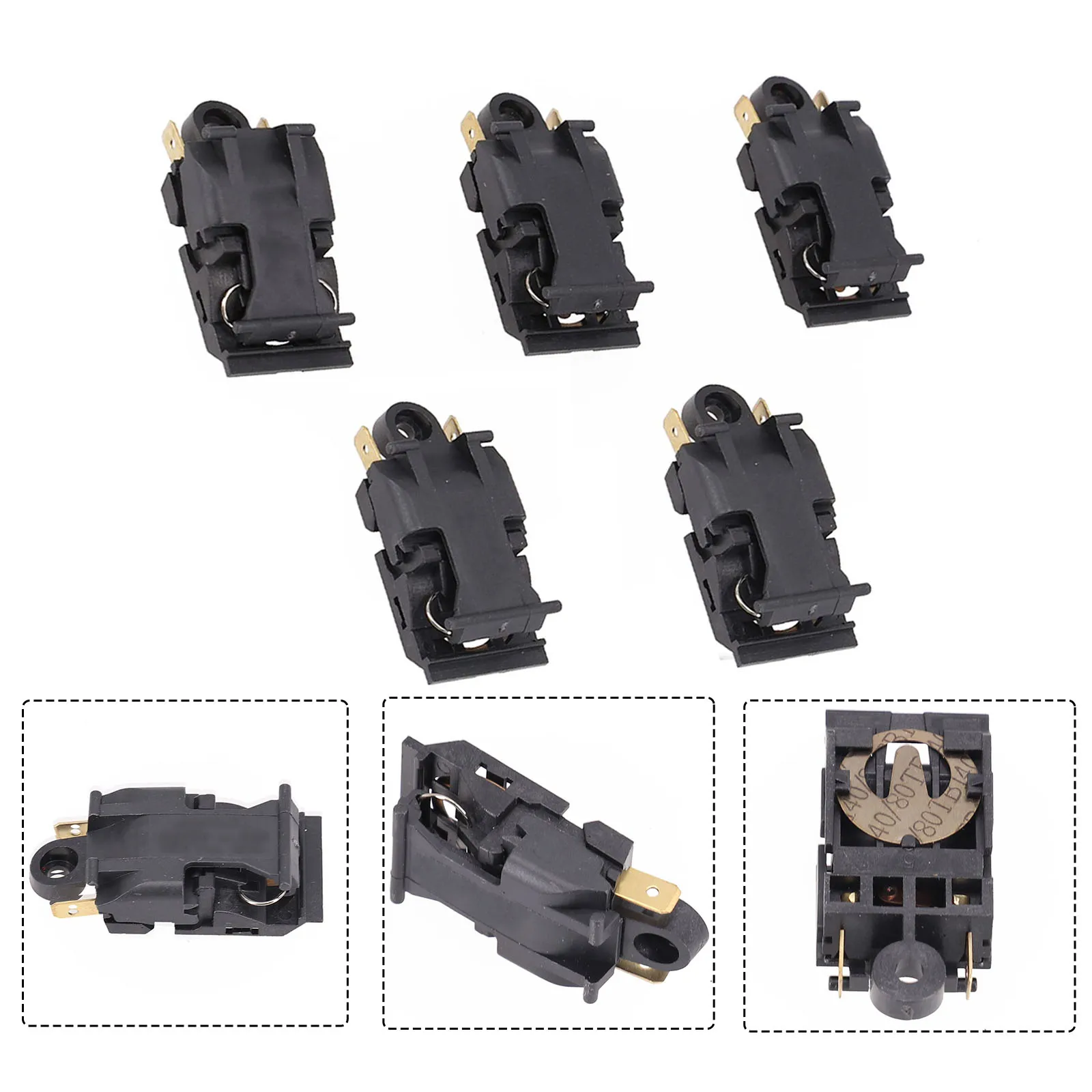 Thermostat Switch Control Switches Temperature 5PCS Electric Kettle Water Heater 250V Black Plastic Power Switches