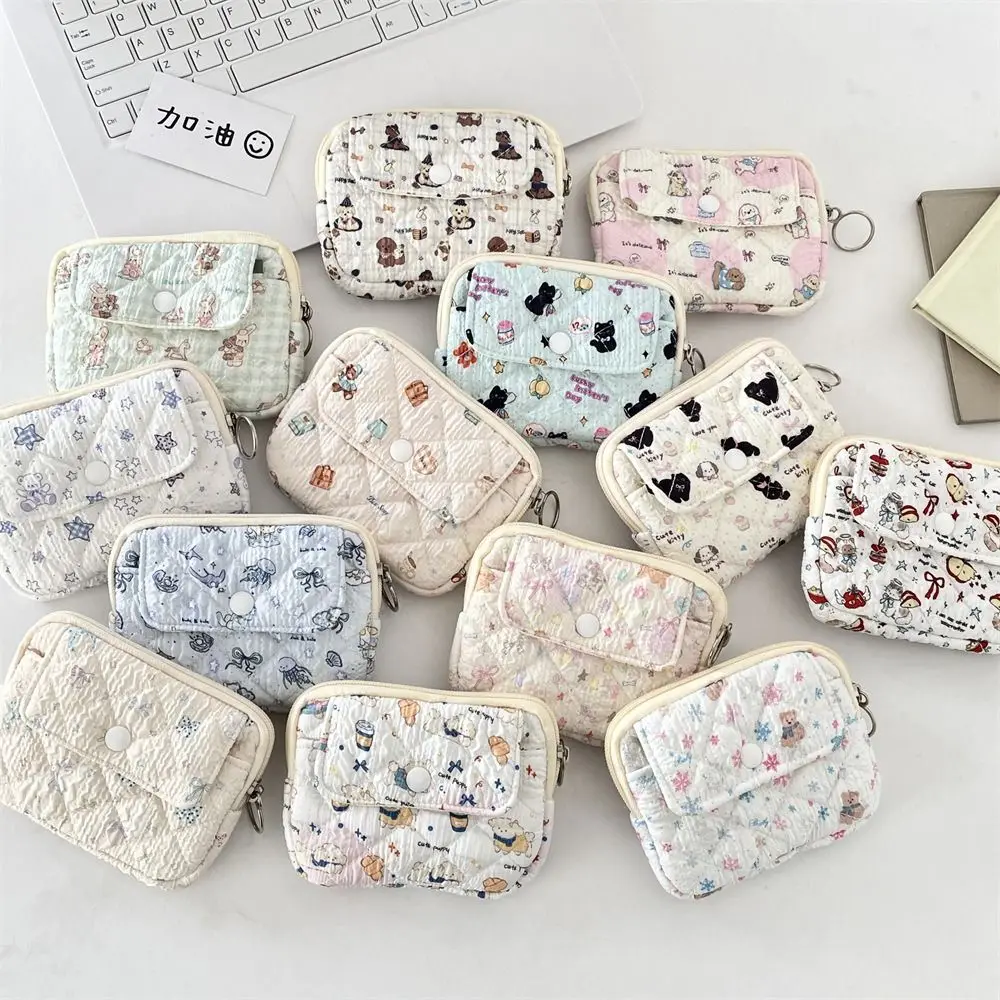 Cartoon Printing Mini Canvas Coin Purse Multifuctional Korean Style Cute Wallet Card Holder Jewelry Packing Bag