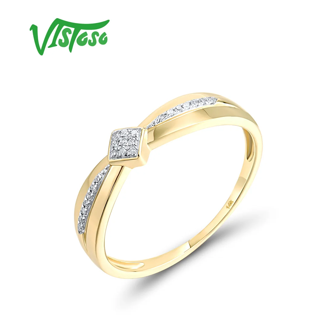 VISTOSO Genuine 14K 585 Yellow Gold Rings For Women Sparkling Diamond Simple Fantastic Wedding Anniversary Gifts Fine Jewelry