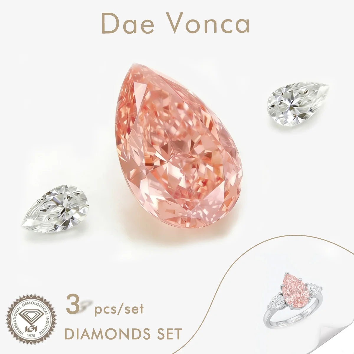 

3 Pieces Loose Lab Diamonds Set IGI Certified Vivid/Intense Pink Lab Grown Diamond CVD/HPHT Pear Cut White Diamonds For Jewelry
