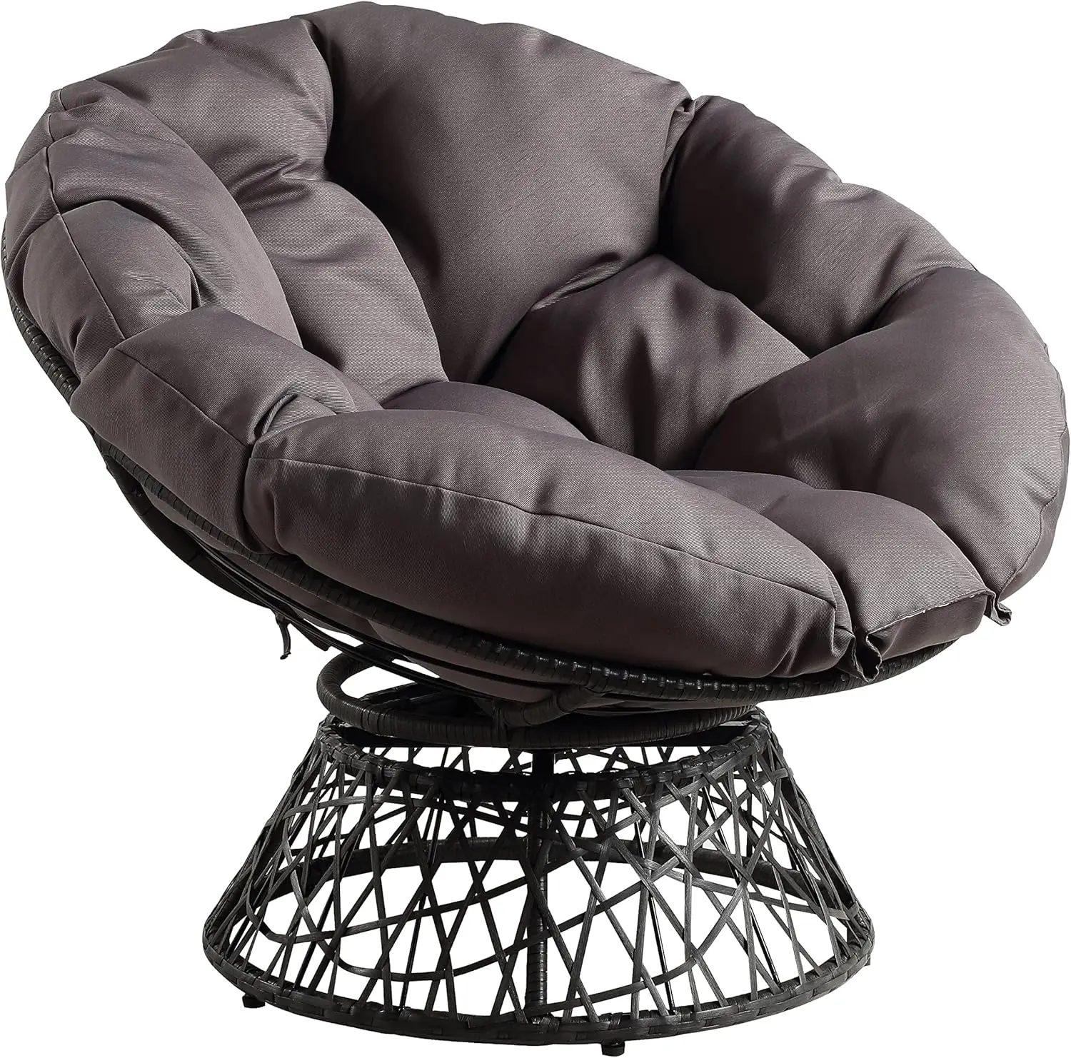 Home Furnishings Wicker Papasan Chair with 360-Degree Swivel, Grey Frame with Grey Cushion