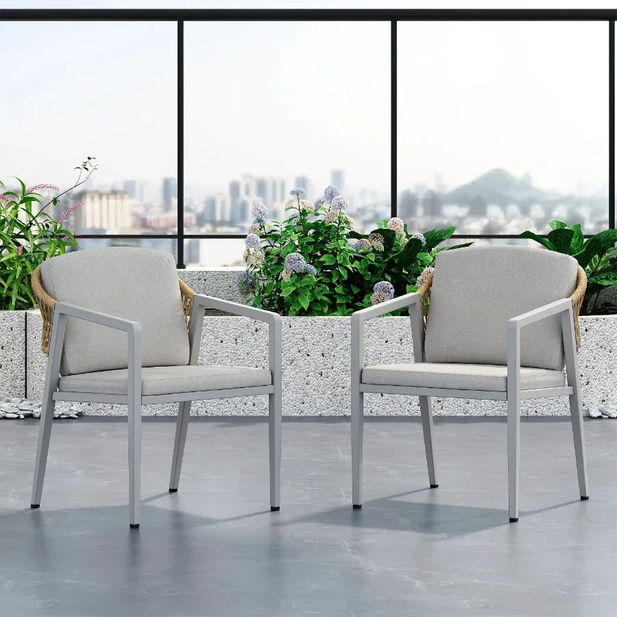 

Outdoor Dining Chair Set of 2, Wicker Rattan Woven Patio Chairs, Outdoor Armchair Seating for Patio Backyard Poolside Balcony,