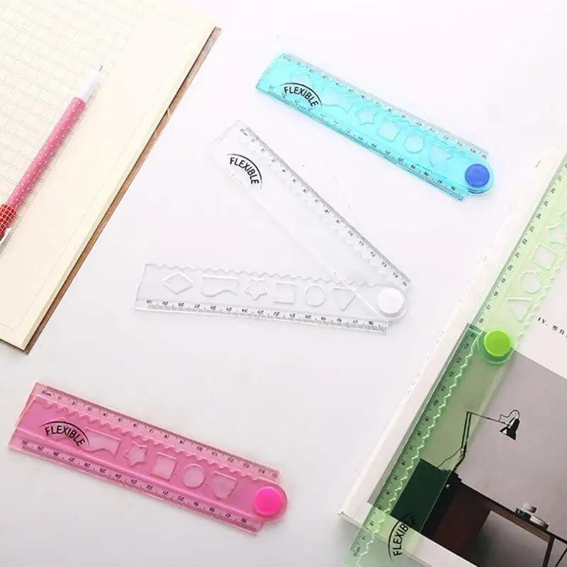 Y5LB 30cm Korean Flexible Folding Ruler Multifunction Plastic Drawing Rulers Office S