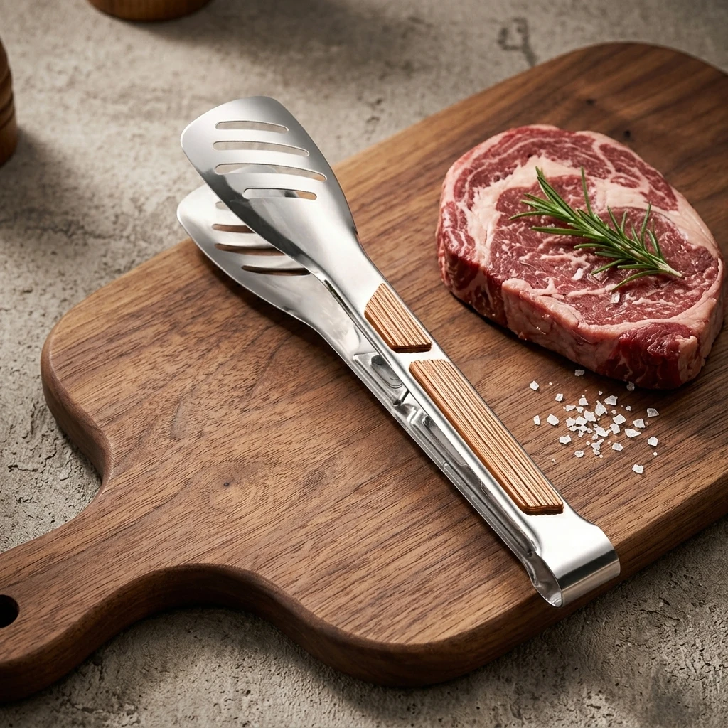304 Stainless Steel BBQ Tongs Heat Resistant Hollow Handle Grill Food Turner for Steak Kitchen Camping Cooking Restaurant Use