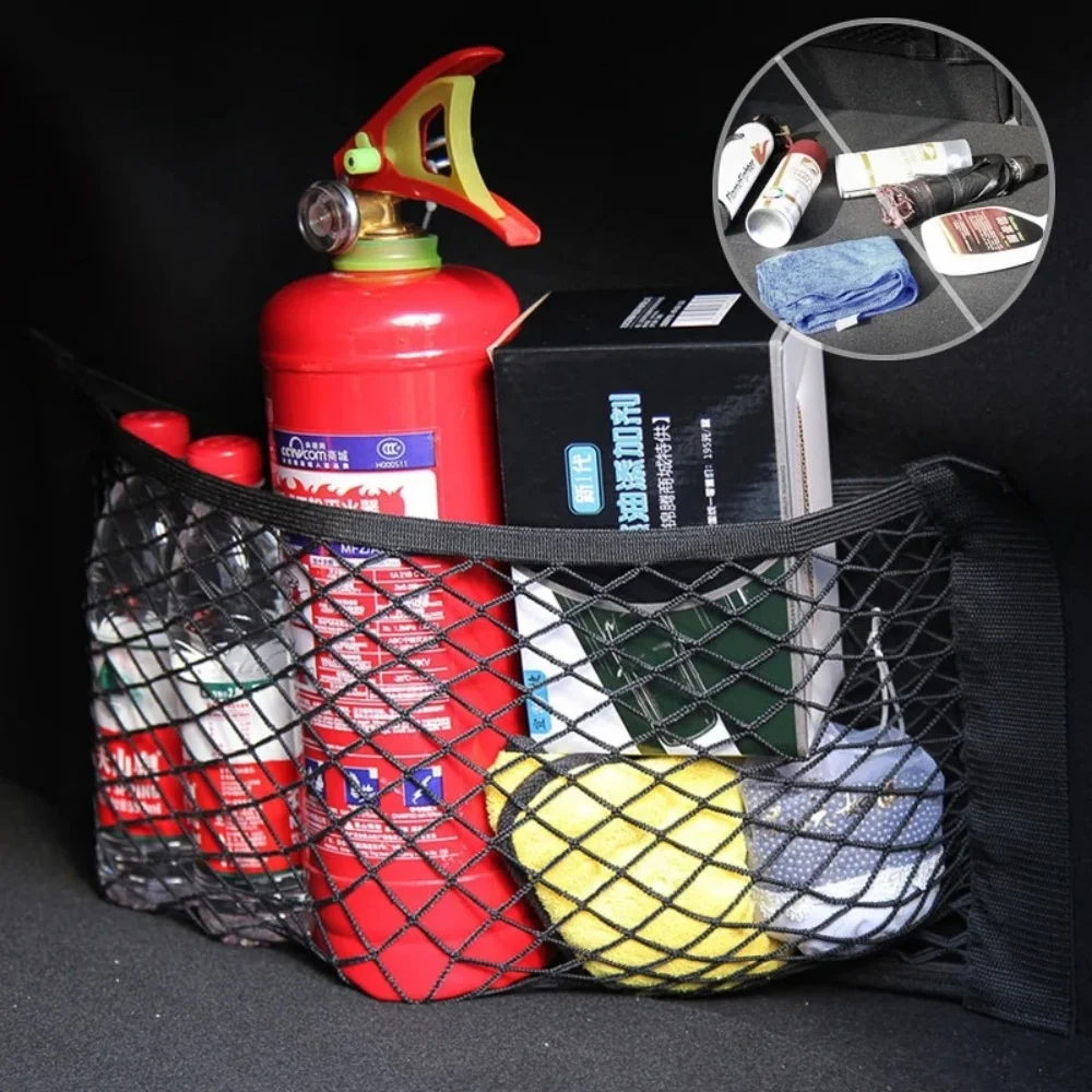 Elastic Car Storage Net Bag Trunk Mesh Organizer Pocket Flexible Cargo Holder for Vehicle Interior Sundries Fire Extinguisher image 6