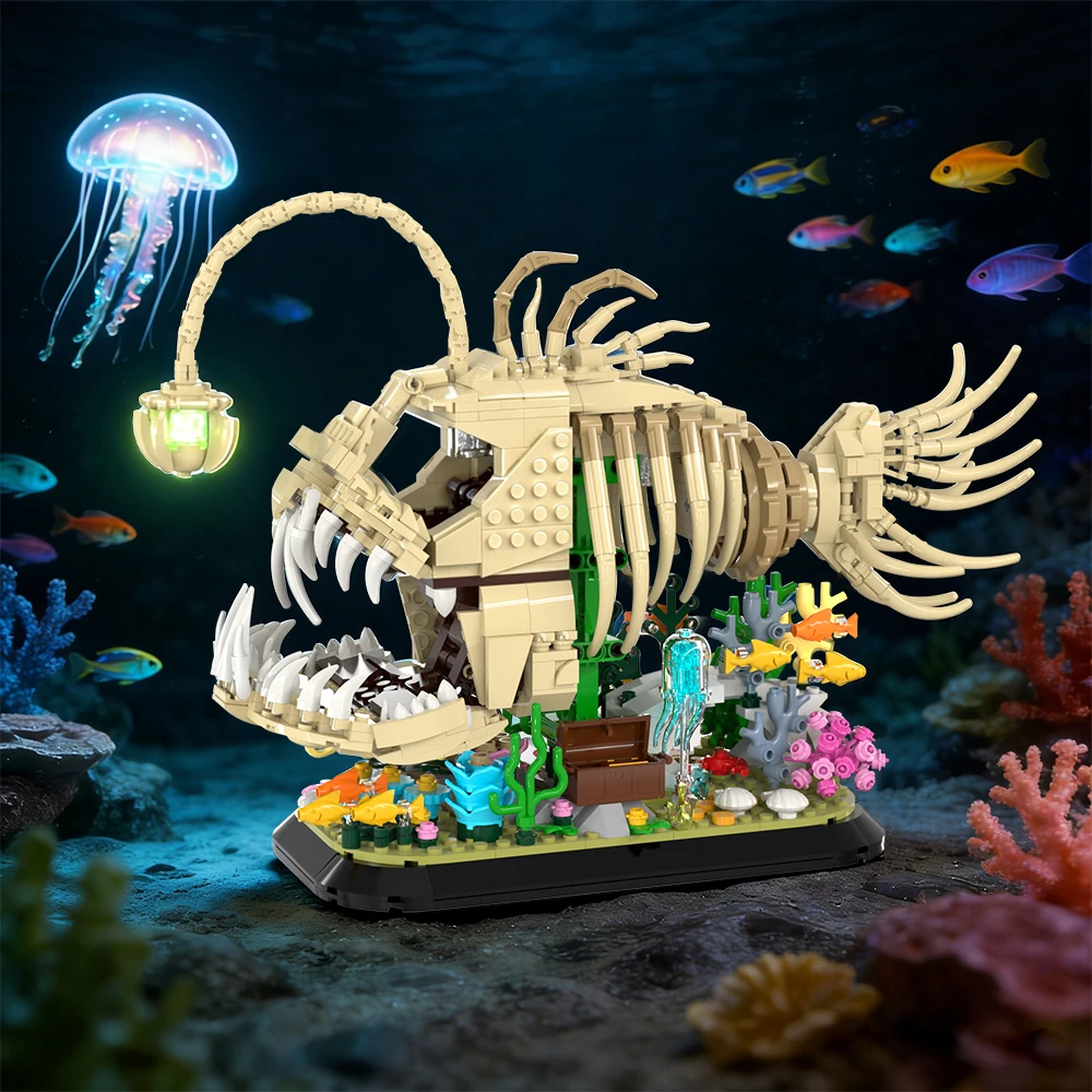 

MOC Fossil Monkfish Building Blocks Model Light Emitting Fossil Monkfish Bricks Assemble Educational Toys Kids DIY Birthday Gift