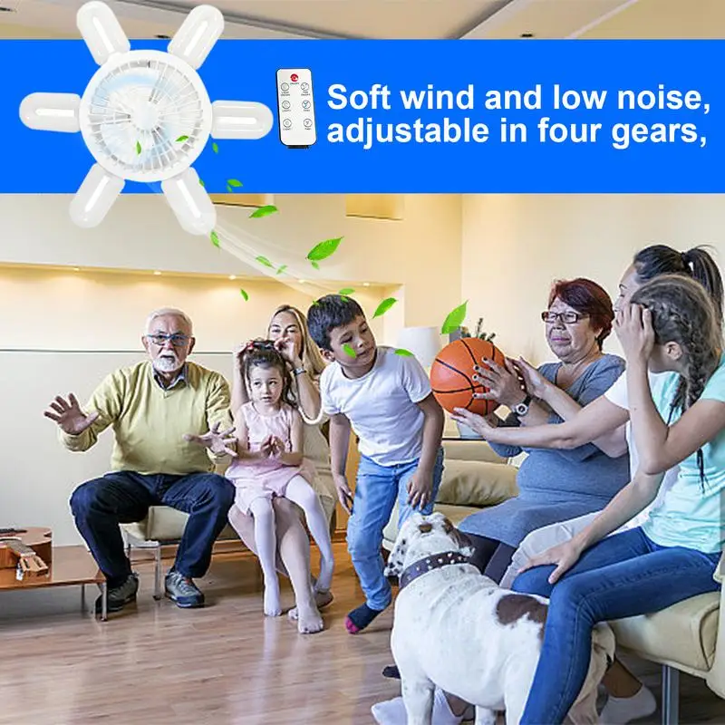 

Socket Ceiling Fan With Light Small Ceiling Fans Adjustable Speeds Folding Leaf Lamp With Remote 3 Colors Dimmable LED Bulb For