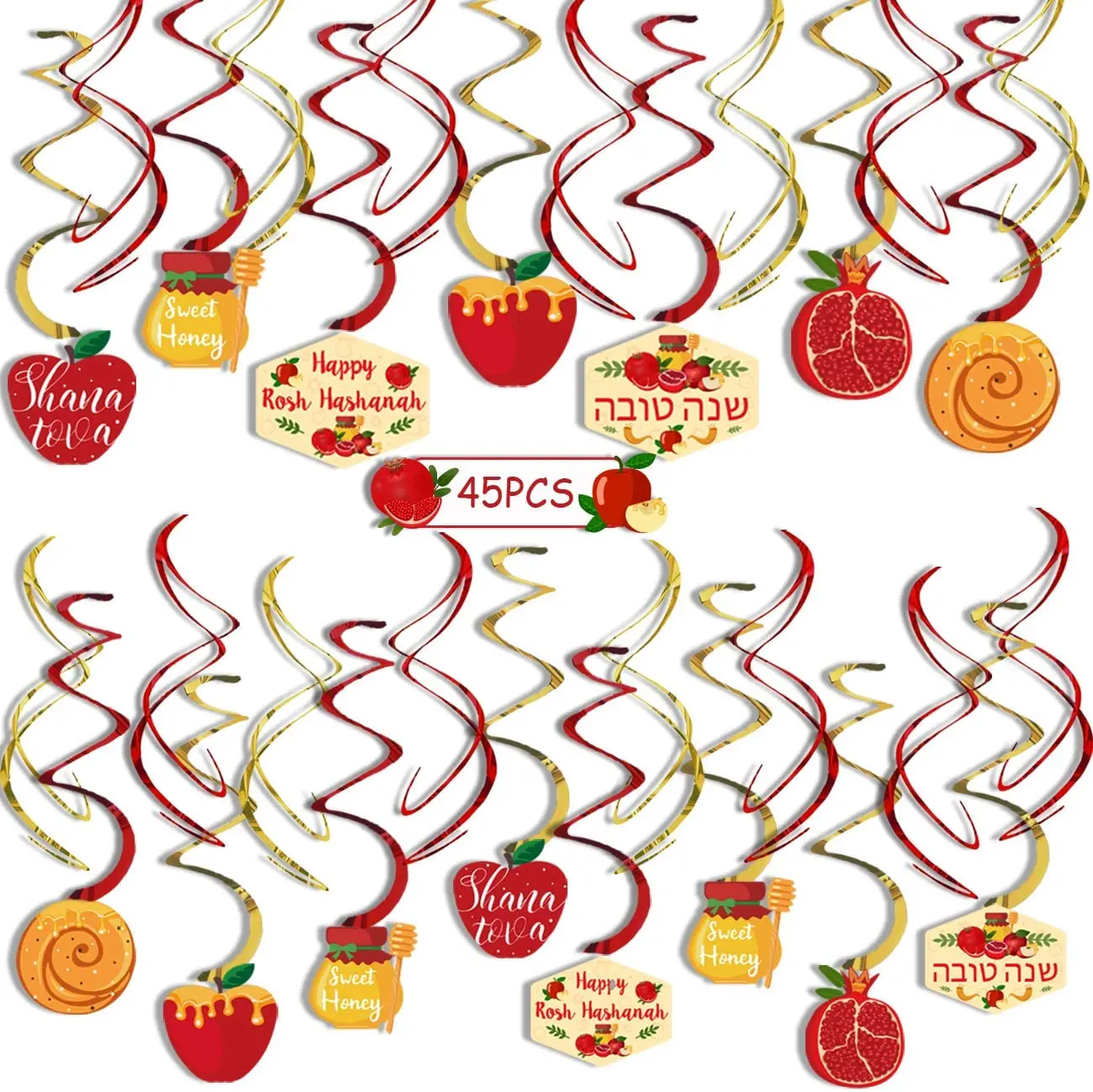 45 Pcs Jewish New Year Hanging Decorations Rosh Hashanah Hanging Swirls for Jewish Shana Tova Party Decor Supplies