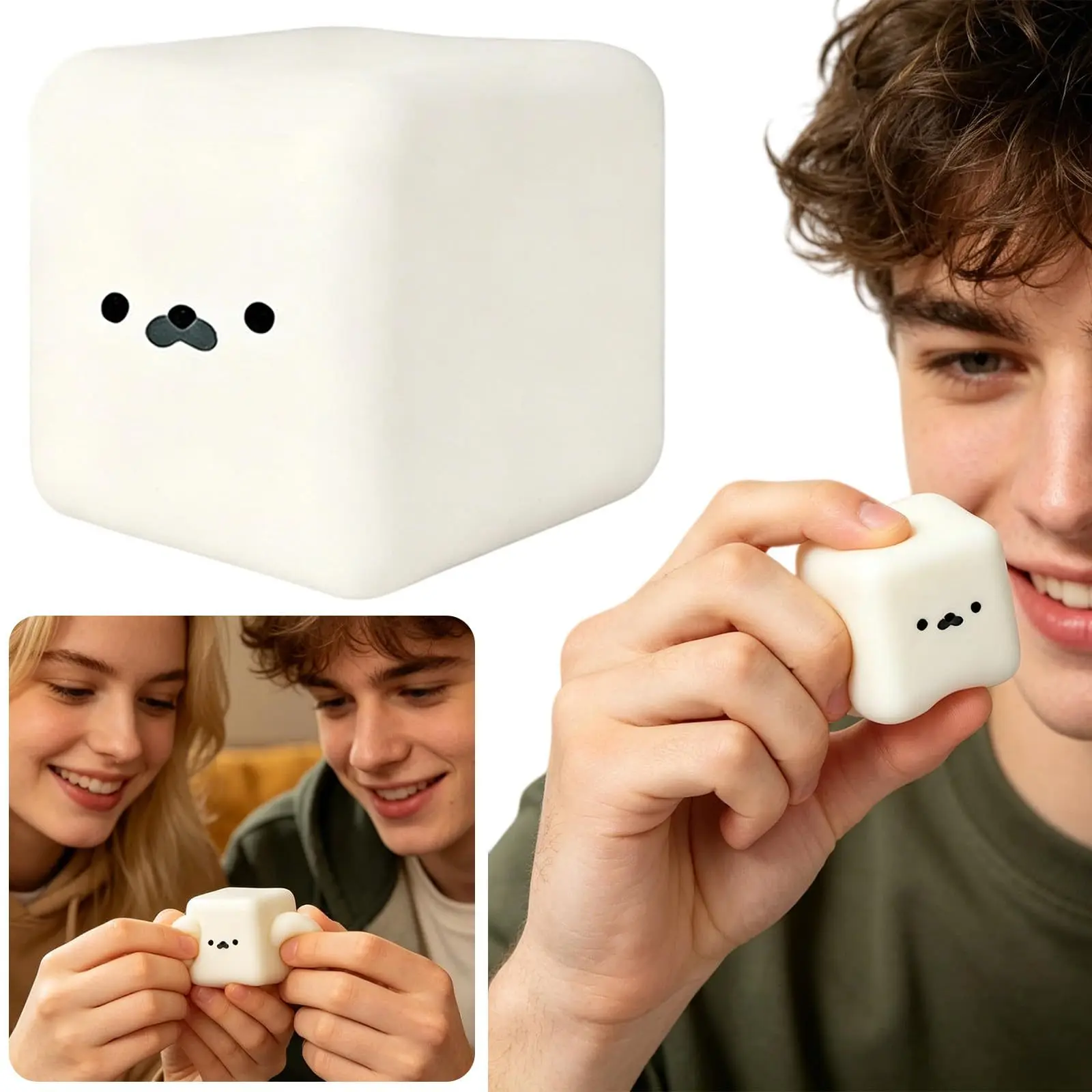 Stress Relief Toy Tabas Squishy Cute Tofu Cube Seal Squeeze Toy Kawaii Fidget Toy Sensory Stress Ball Lovely Birthday Gift