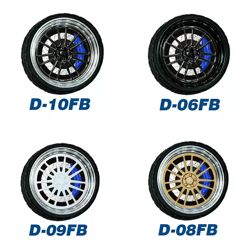 1:64 Car Model Modification D Series Blue Caliper Alloy Wheel Hub Rubber Tire with Bearing Children Toy Gifts