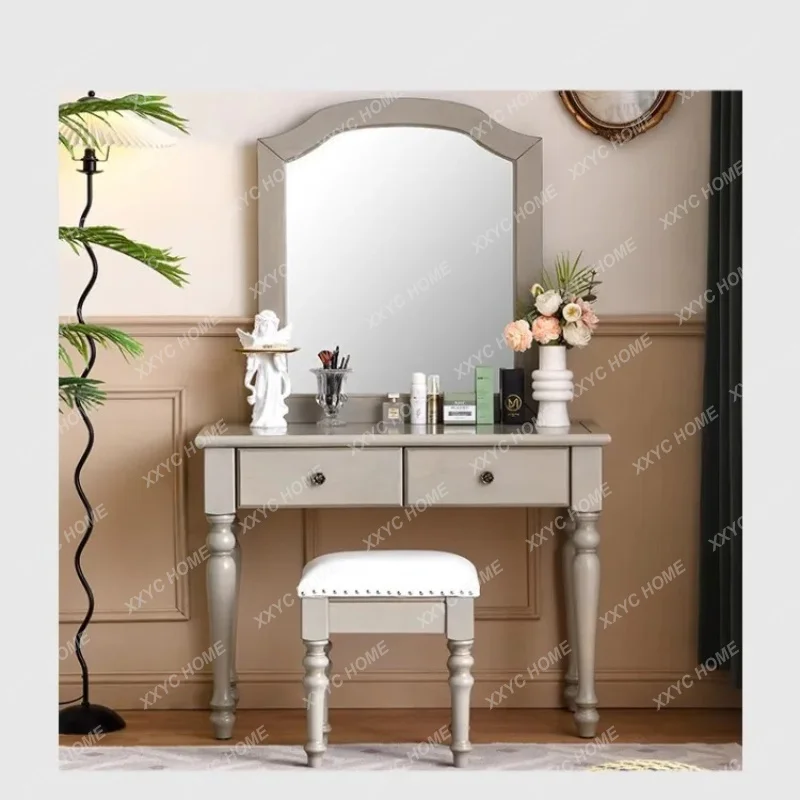 XXSimple and beautiful light luxury dresser, mica gray retro dresser, double dresser, makeup stool combination, bedroom suite