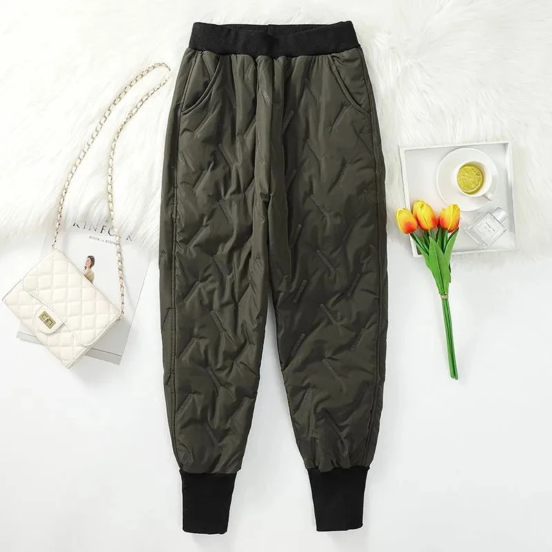 Snow Wear Down Cotton Joggers Pants Womens Winter Warm Baggy Harem Pantalones Casual High Waist Thicken Ankle Length Sweatpants