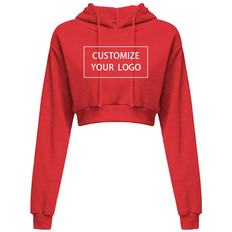 Diy Your Own Design Print Pattern Customize Summer Long Sleeve Hoodies Solid Color Midriff Costume Women  Fashion 10 Colors Tops