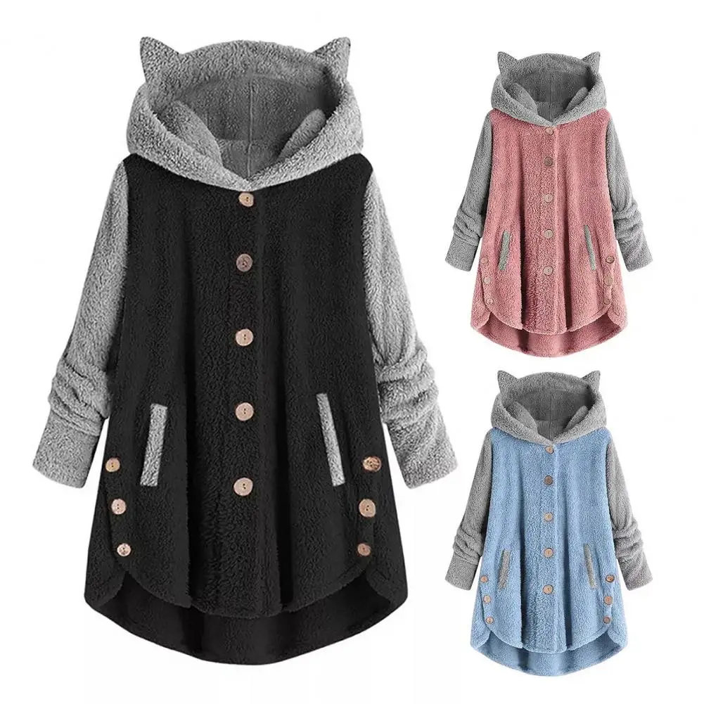 Lovely Women Jacket Cartoon Hooded Easy-Care Soft Girls Warm Jacket