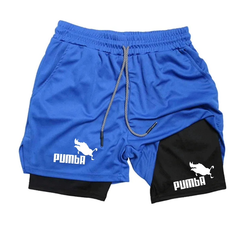 Summer Men Running Shorts Fitness Gym Training 2 in 1 Sports ShortsDry Workout Jogging Double