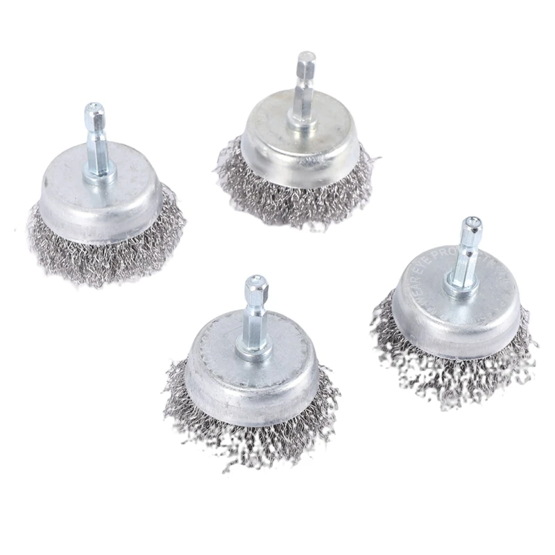 4 Pcs Wire Cup Brush Set, Wire Brush For Drill 1/4 Inch Arbor 0.010 Inch Coarse Carbon Steel-2 Inch Wire Drill Brush