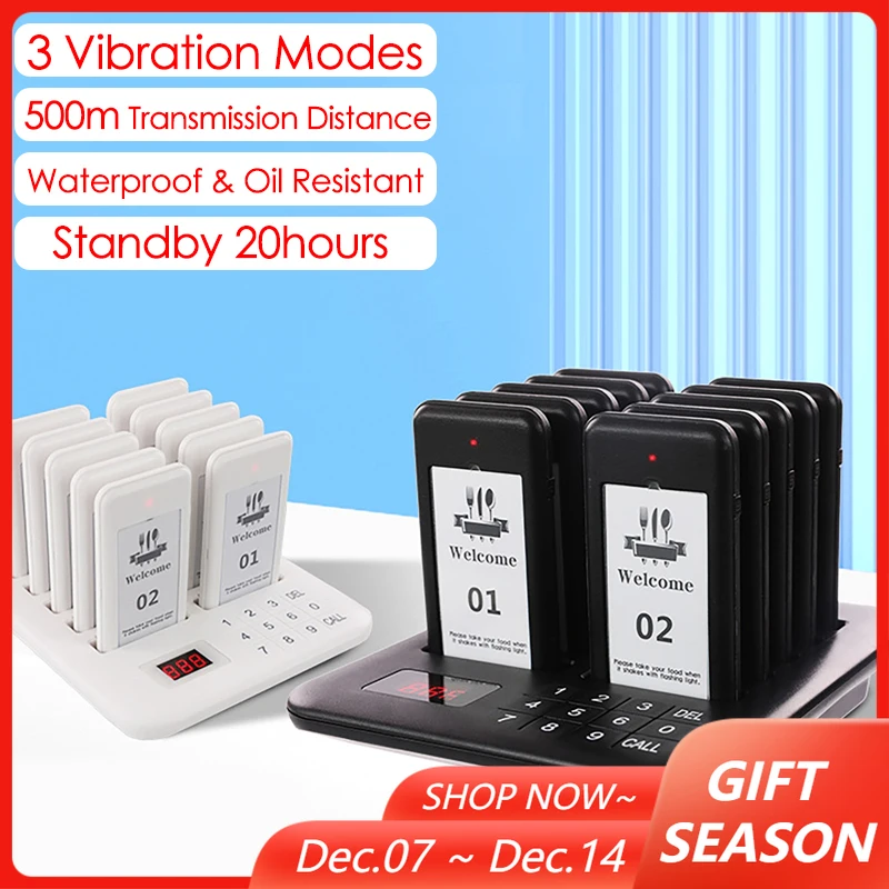 

Wireless Meal Picker Set Restaurant Ringing And Calling Device Waiting Queuing Number Calling System 1 Transmitter + 10 Receiver