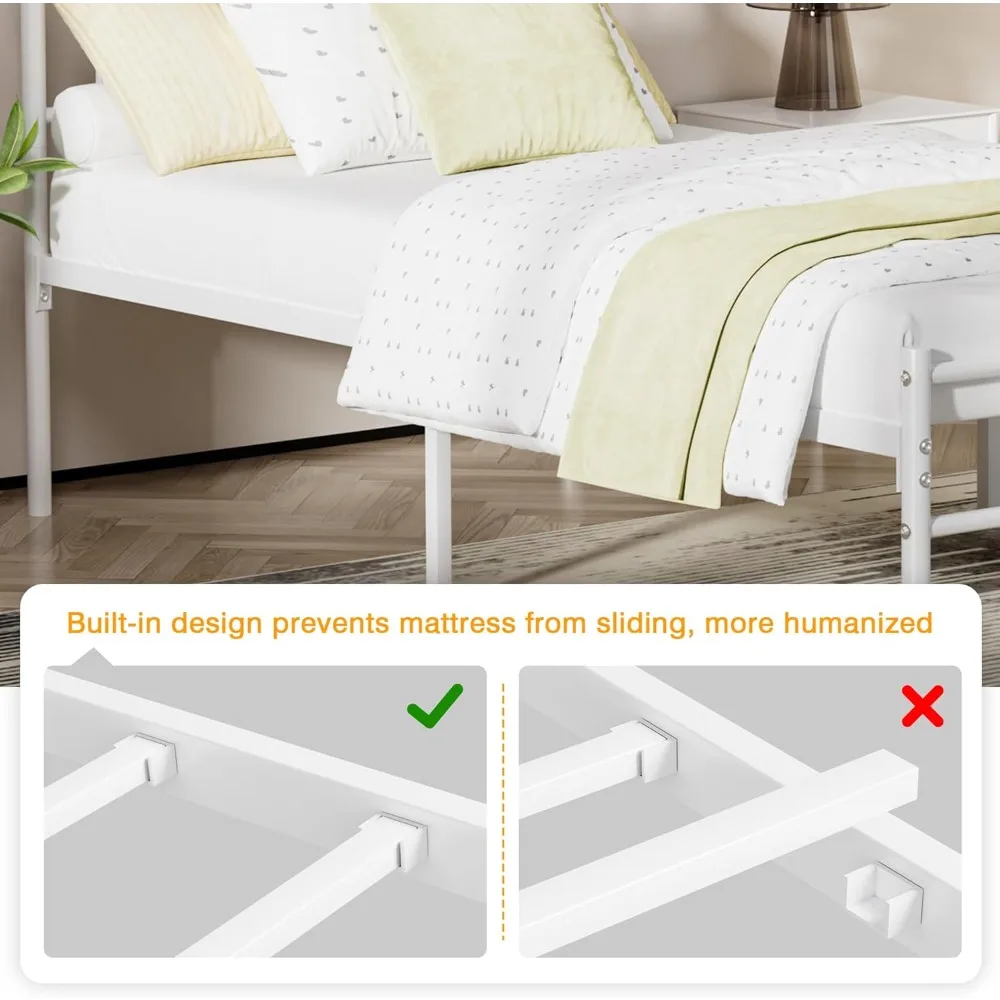 إطار سرير معدني بحجم كوين مع لوح أمامي ولوح للقدمين ودعم شريحة منصة - لا حاجة إلى صندوق زنبركي