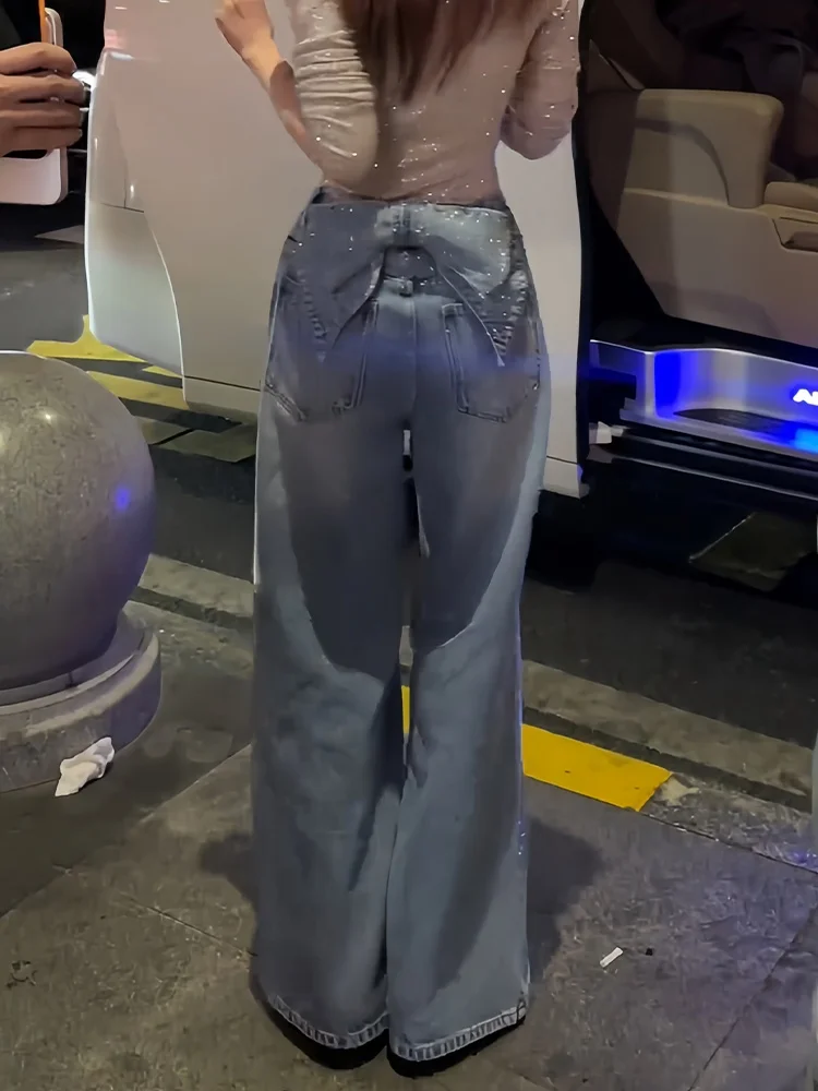 

Джинсы женские летние новые винтажные с отстегивающимся узлом, стразами и вставками, в американском стиле, длиной в пол