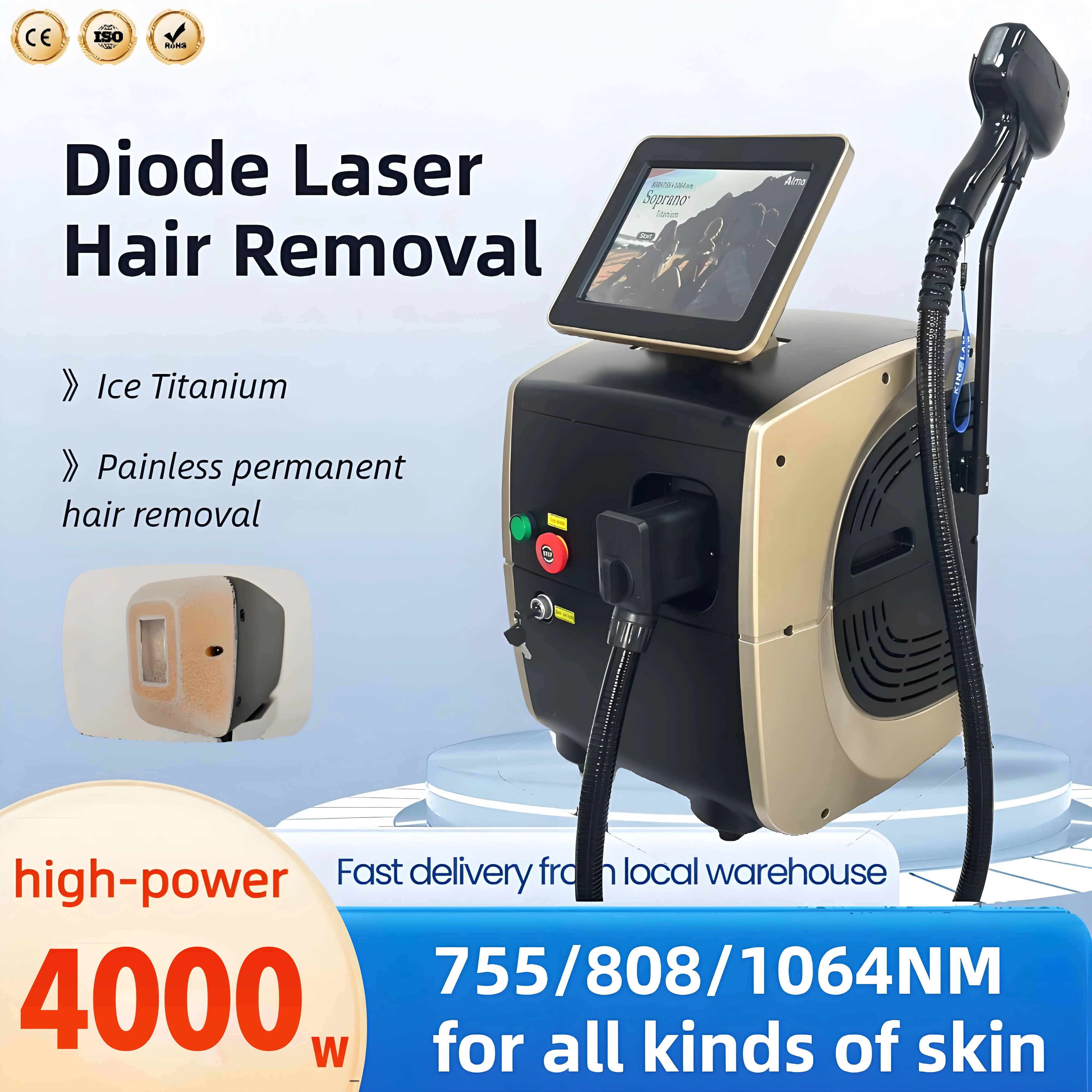 

2025 New best 3000W 10bar 808nm Diode Laser Hair Removal Machine 755nm 808nm 1064nm Painless Epilator Hair Face Body Hair Remove