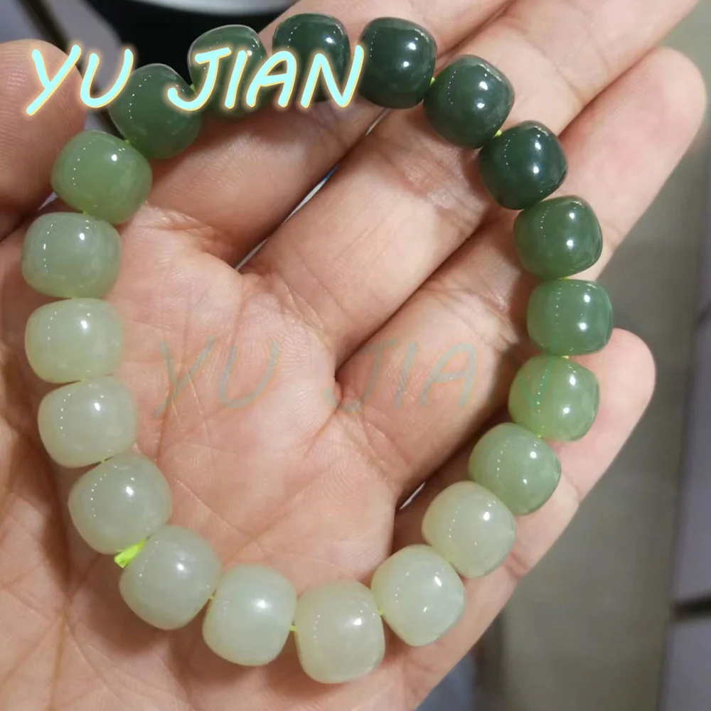 NEW Certified High Quality Boutique Hetian Jade Bracelets Beaded Bangles Lucky Green Light-Green Gradient Color FINE Jewellery