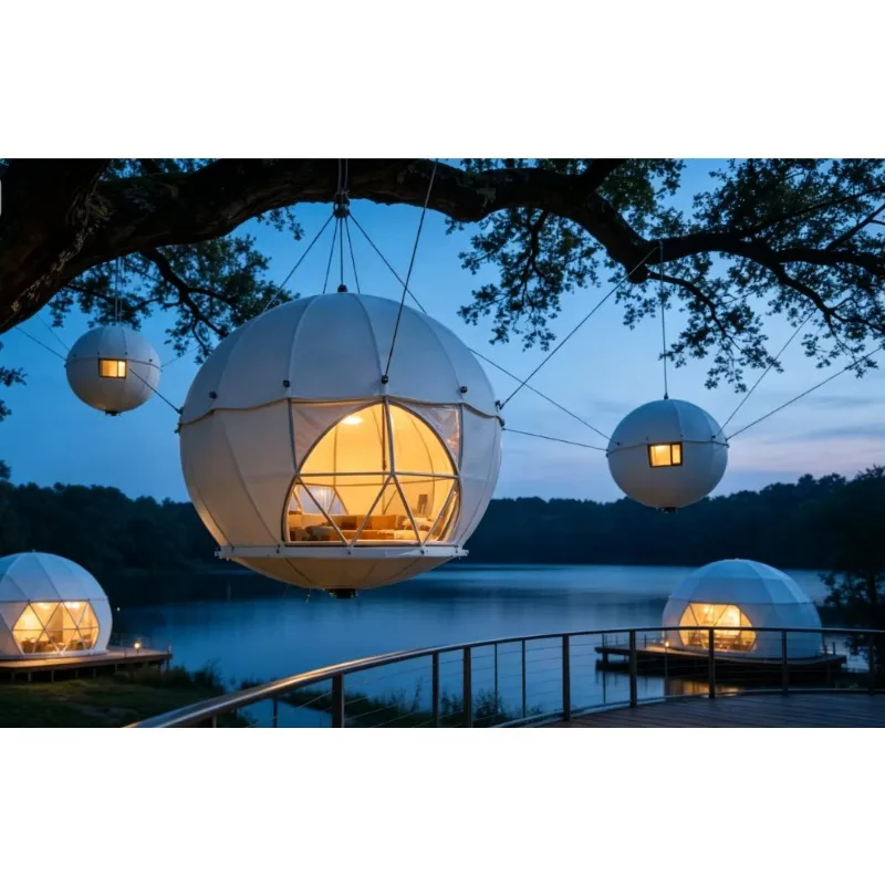Suspended Spherical Tree Tent 650g PVC Tarpaulin Steel Frame 3-m for Forest Camping