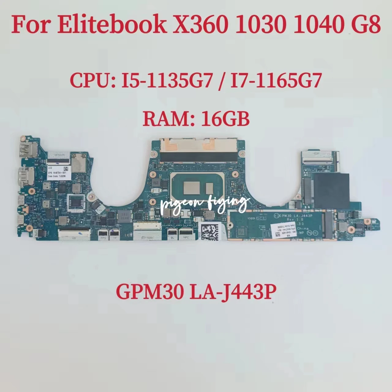 

GPM30 LA-J443P Mainboard For HP EliteBook X360 1030 G8 1040 G8 Laptop Motherboard CPU: I5-1135G7 I7-1165G7 RAM:16GB 100% Test OK