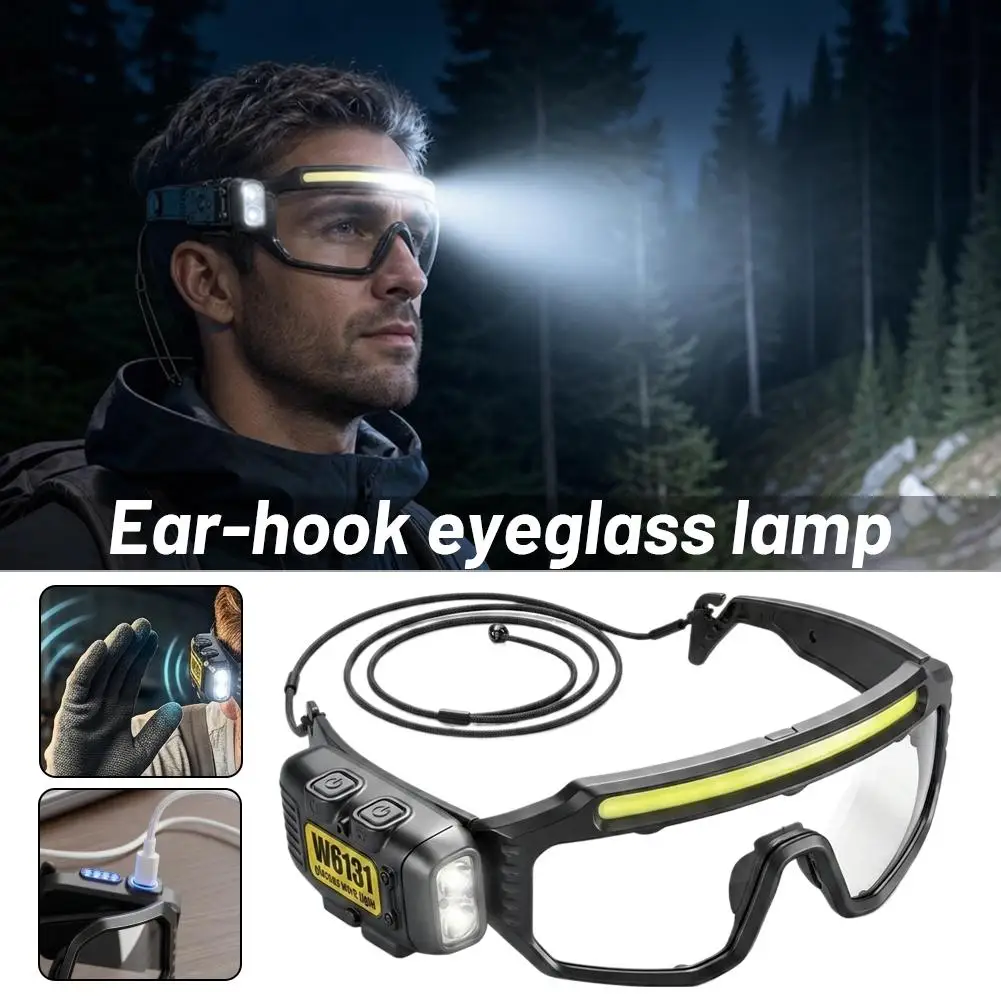 Ear‑hanging High‑power Headlamp Long‑lasting Lithium Battery Outdoor Cycling Silicone Sensor Glasses Light Windproof Fishing Lig