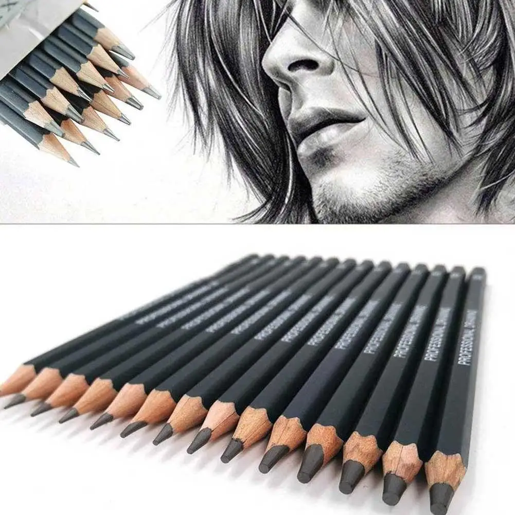 14Pcs Art Sketching Wooden Pencils 2H 4H 6H HB 1/2/3/4/5/6/7/8/10/12B Graphite Pencils Grip Pen Comfortable Painting Tools