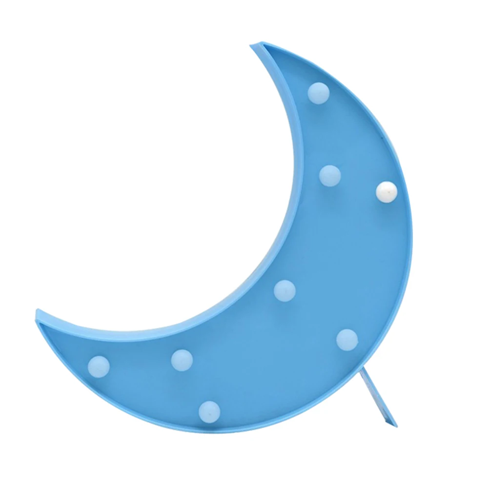 Señal de marquesina de luz LED de luna nocturna operada de plástico decorativa de 8 LED para regalos de habitación de niños en el hogar