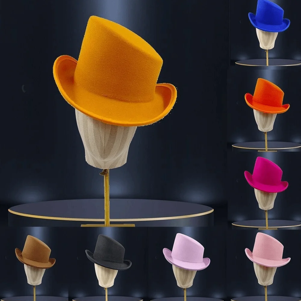 Fancy Dress Angled Edge Fedora Hat British Style Slanted Top Top Hat Durable Bucket Hat Bowler Jazz Hat Stage Lighting Focusing