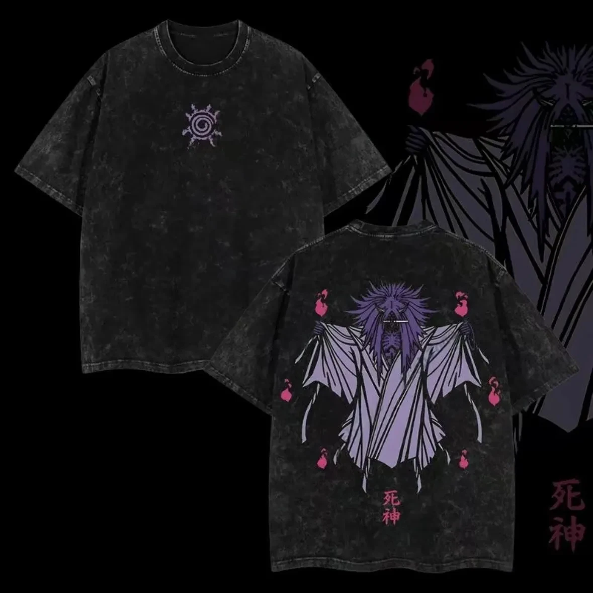 

Shinigami T Shirt Naruto Reaper Seal Vintage Acid Wash Streetwear Oversized Retro Anime Graphic Men Tees Cotton Top Clothing