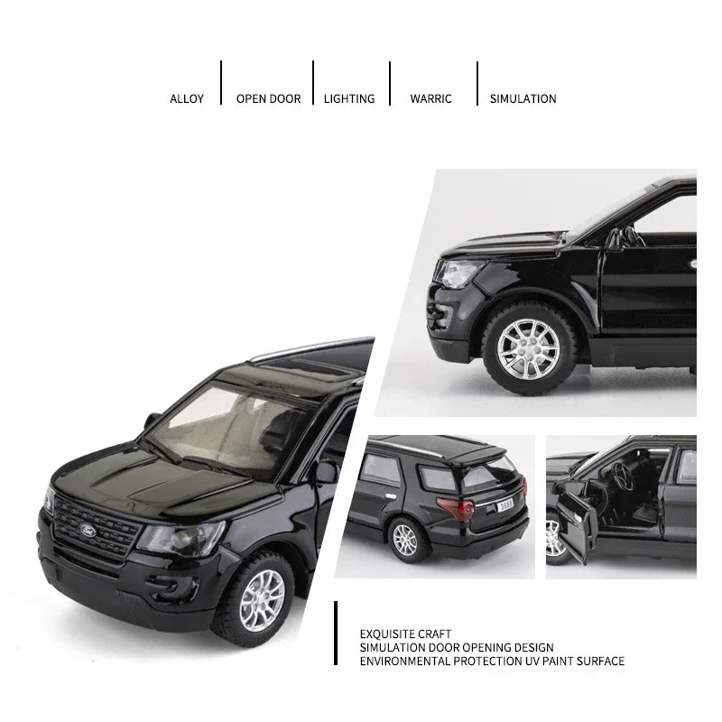 1:36 Ford Explorer SUV Alloy Car Model Diecast & Toy Metal Off-road Vehicles Car Model Sound and Light Simulation Childrens Gift