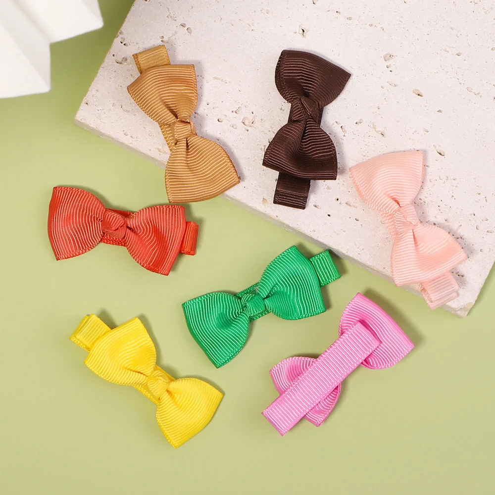 10Pcs/Set 2\'\' Solid Color Bowknot Hair Clips For Cute Girls Ribbon Handmade Bows Hairpin Barrette Headwear Kids Hair Accessories