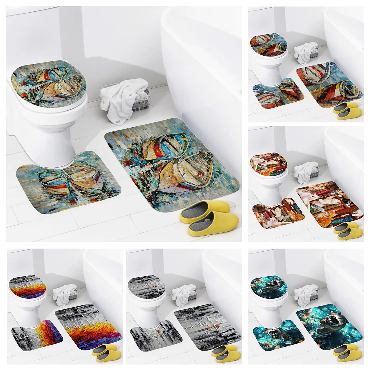 home bathroom floor mats Oil painting style Bath Foot mat modern bathroom accessories rug Toilet mat Bathtub anti-slip carpet