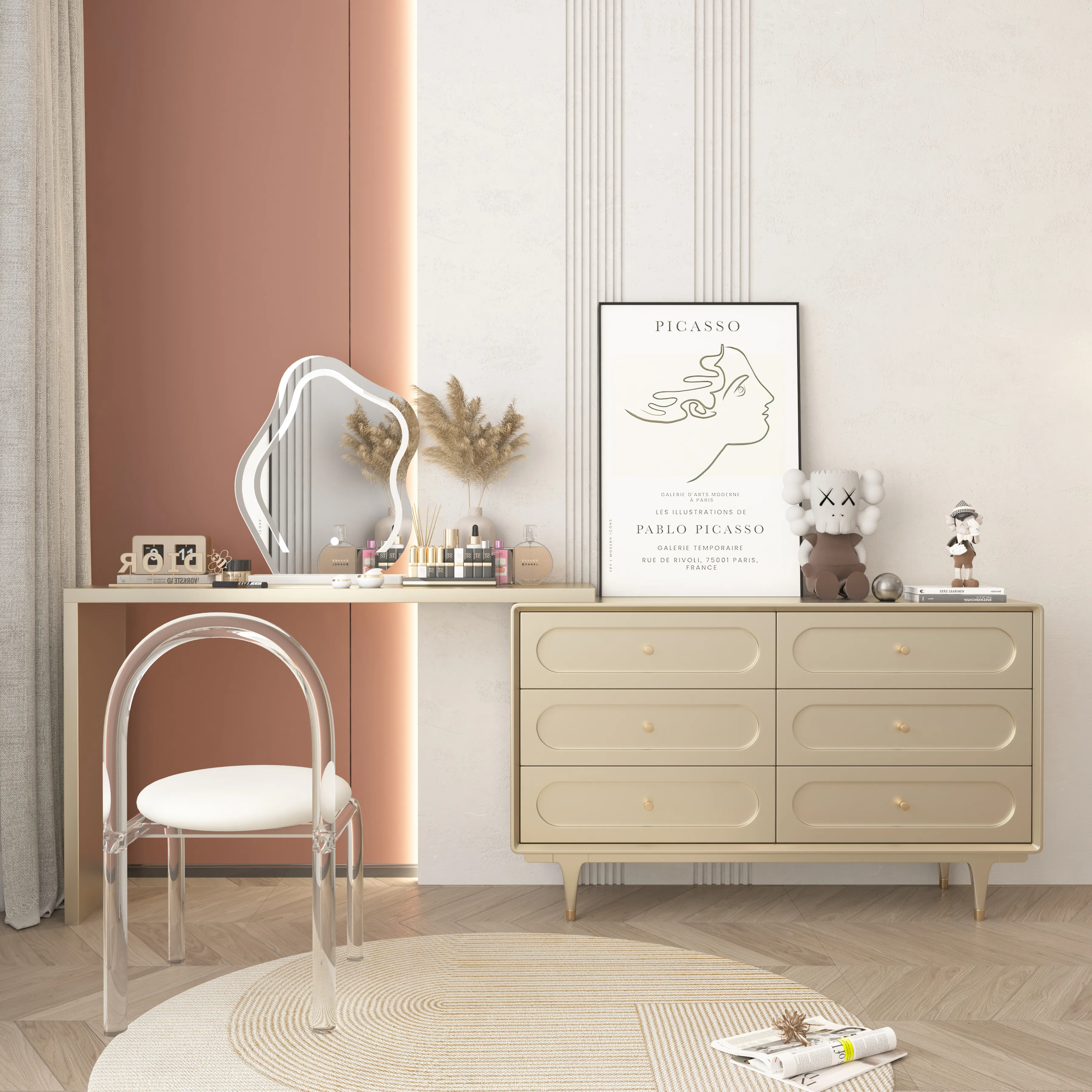 French Solid Wood Six-drawer Chest Modern Light Luxury Master Bedroom Dresser With Vanity Table