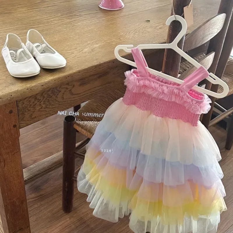 Meninas vestido 2024 verão e primavera novo estilo coreano menina bebê vestido de alta qualidade vestido tutu bolo vestidos de princesa