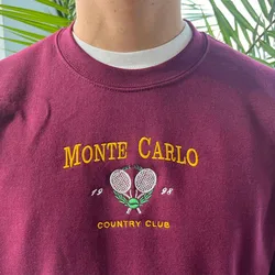 Monte Carlo 1998 Country Club Embroidered Sweatshirts Men Women Vintage Style Crewneck Pullover Autumn Thick Cotton Warm Sweater