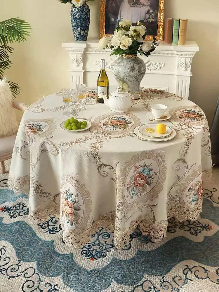 European Style Affordable Luxury Large Round Tablecloth,High-End Circular Household Coffee Table Chenille Tablecover