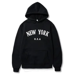 NEW YORK Letter  City Print Hoody Men Fashion Casual Long Sleeves Hooded Loose Oversize Pullover Hoodie Street Sweatshirt