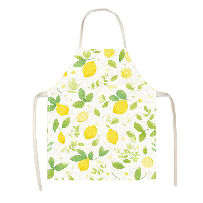 1pc Lemon Apron Yellow Green Leaf Print Kitchen Apron for Women Men Cooking Baking Cleaning Fresh Citrus Style
