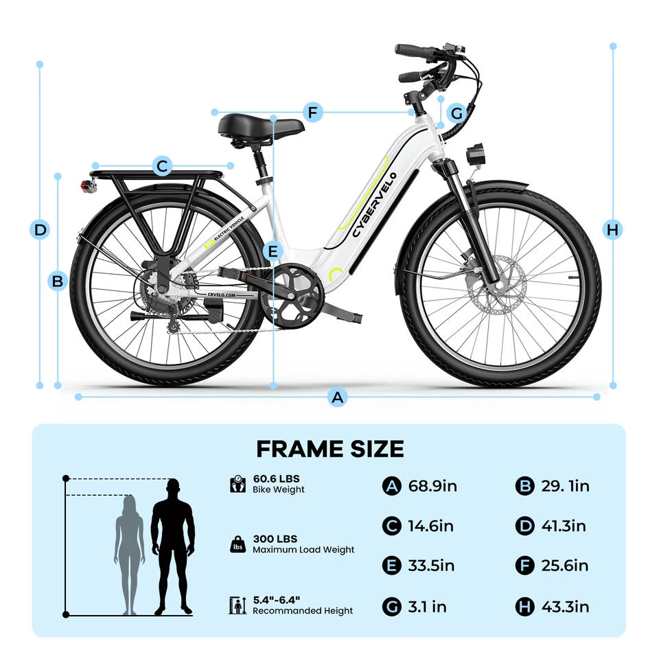 Cybervelo 26" Step-Thru Commuter, 500W Peak 48V 25Ah Detachable Battery, Long Range 7-Speed Shift Electric Bike for Adult EK7 EK10 image 10