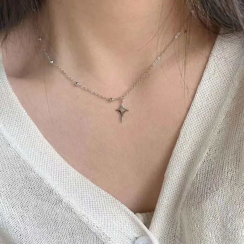 Four-Pointed Star Pendent Necklace Simple Girl Clavicle Chain Trendy Girl Choker Fashion Jewelry